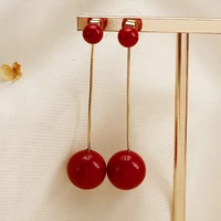 long back hanging style with two stylish earrings in red pearl size earrings for women 2020 jewelry aretes largos de mujer