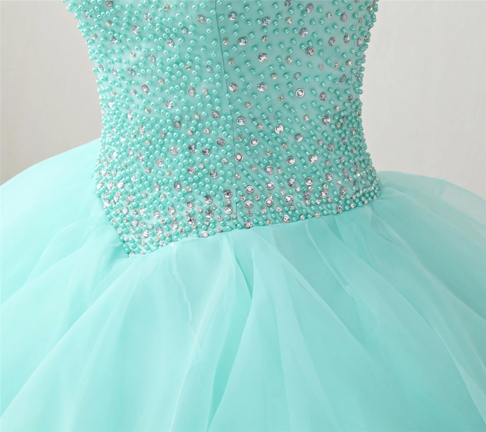 Соблазнительные мятные платья для Quinceanera с высоким воротником бальное платье