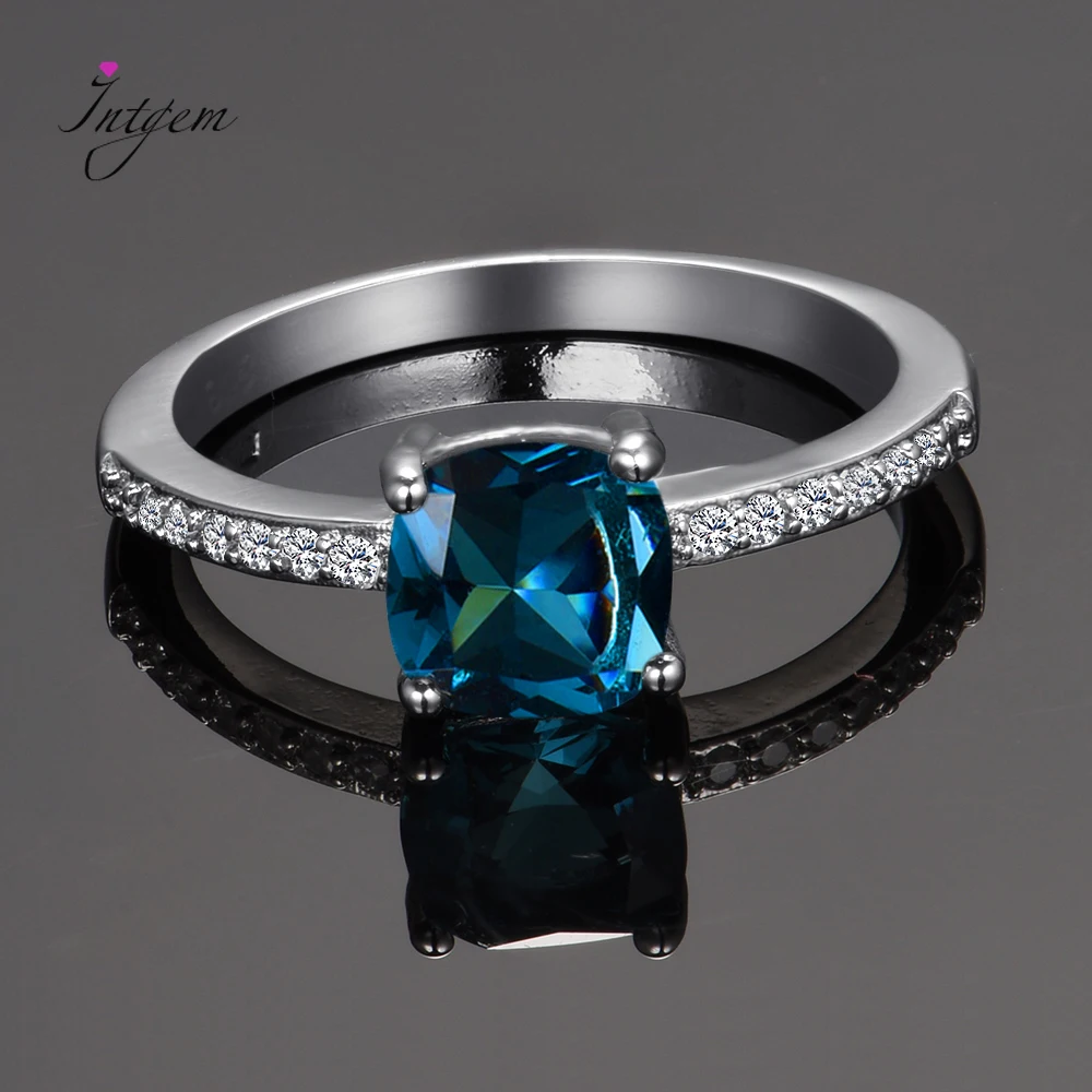 

Real 925 Sterling Silver Peacock Blue Aquamarine Zircon Ring Party Engagement Wedding Fashion Rings Jewelry Gifts for Women Men