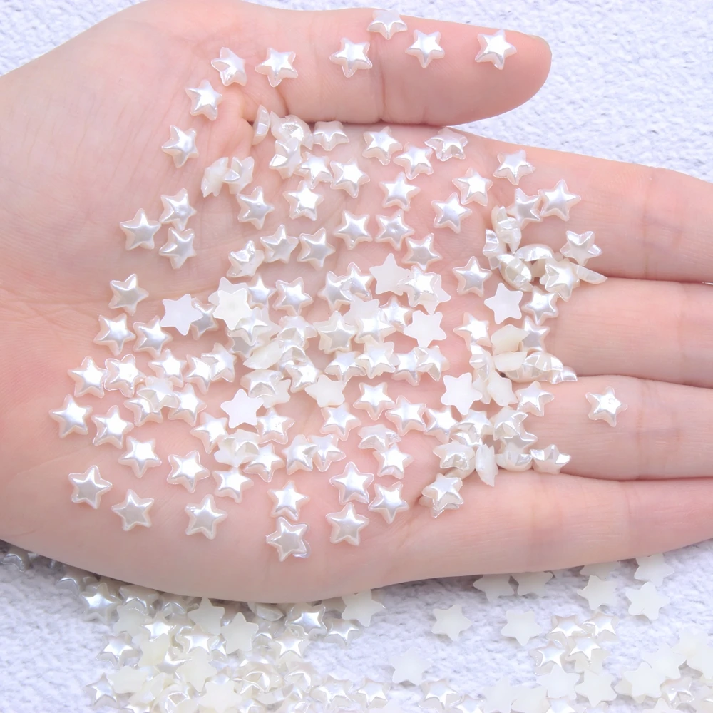 

6mm 1000pcs Half Pearls Imitation Flatback Star Shape Glue On Resin White Ivory Mixed Scrapbook Wedding Cards Nail Jewelry