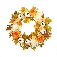 thanksgiving chrysanthemum pumpkin garland door decoration maple leaf wreath fall wreath decor floral hoop hanging door knocker