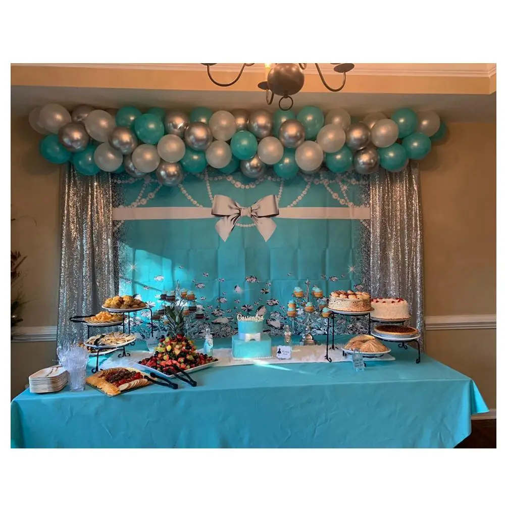 

Tiffany Blue Sweet Backdrop Photography Breakfast Themed Wedding Birthday Party Customize Bow Tie Photo Background Photo Studio