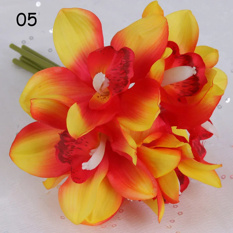 05 1 Набор, настоящее прикосновение, cymbidium, 6 головок, для украшения стола, цветок, сделай сам, для свадьбы, невесты, ручная работа, цветы, домашний декор, искусственная Орхидея - Цвет: 05
