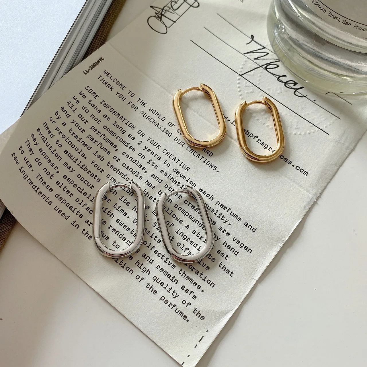 

925 Sterling Silver Earrings Cold Wind Retro Geometric Oval Ring Circle ear Buckle Gold-plated Silver Earrings