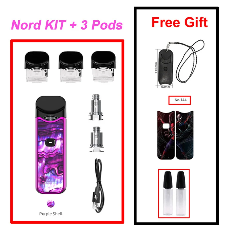 Purple SMOK Nord Pod Vape 1100 мАч батарея 3 мл Pod система обычная сетка катушка электронная сигарета комплект испаритель VS SMOK NOVO Minifit комплект - Цвет: Purple