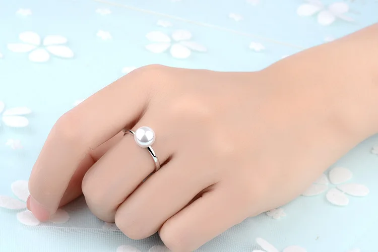 Drop Shipping Fashion Silver Color Round Pearl Adjustable Rings For Women Wild Jewelry |