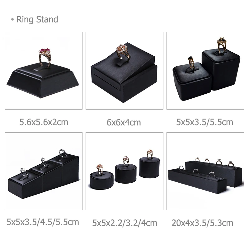 

Luxury Black PU Ring Display Holder Column Riser Jewellery Exhibition Rack Pawn Shop Counter Retail Showcase Stand Organizer