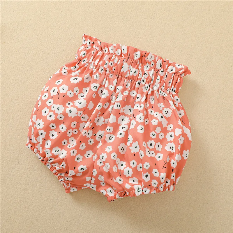 

Baby Girls Clothing Sweet Letter Printed Short Sleeve Round Collar Romper Tops+ Floral Printing/Solid Color Shorts+Bow Headwear