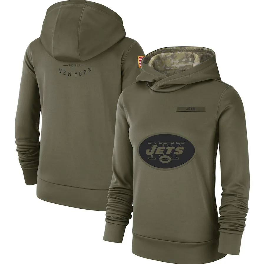 

New York Women's Salute to Service Jets Logo Performance Pullover Olive Hoodie