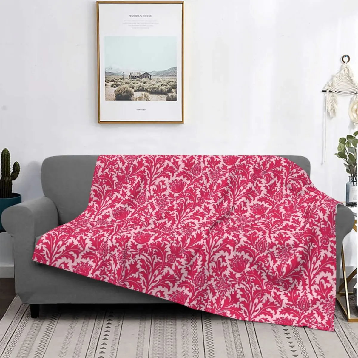 

William Morris Thistle Damask Fuchsia Blanket Bedspread Bed Plaid Comforter Picnic Plaid Hooded Blanket Blankets For Beds