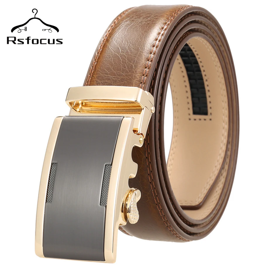 

Ремень R82 мужской из натуральной кожи, роскошный пояс с металлической автоматической пряжкой, чёрный красный коричневый