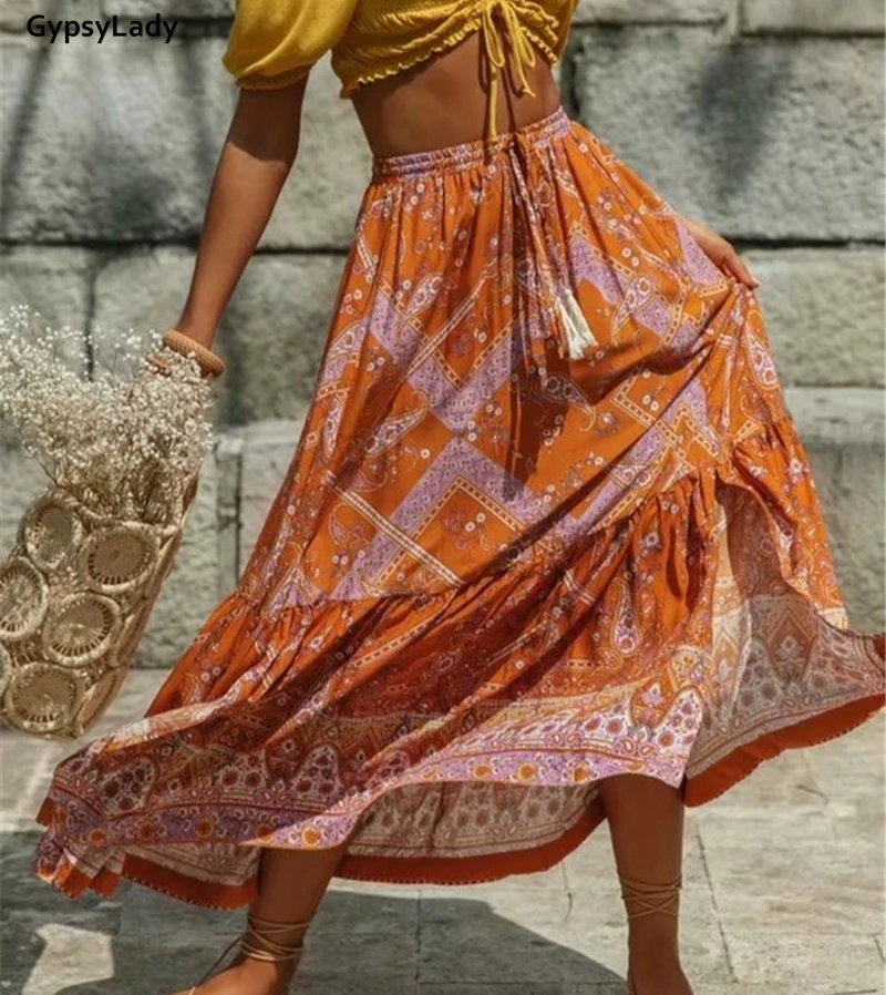 Женская винтажная юбка макси GypsyLady Пляжная плиссированная с цветочным принтом и