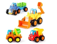 coogam 4 packs friction powered cars construction vehicles toy set cartoon push and go car for boy girl toddler baby kids gift