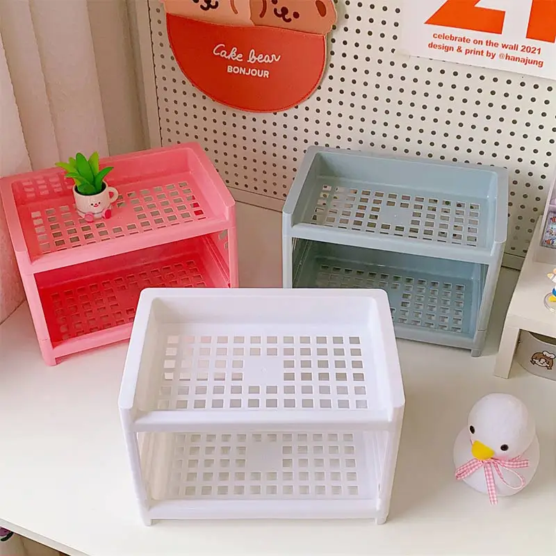 Двухуровневая корзина коробка для хранения Складная полка косметики ювелирных