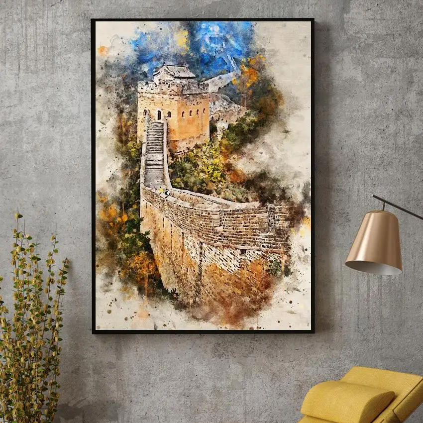 

China Wall in Watercolor Canvas Painting Wall Art Pictures prints home decor Wall poster decoration for living room