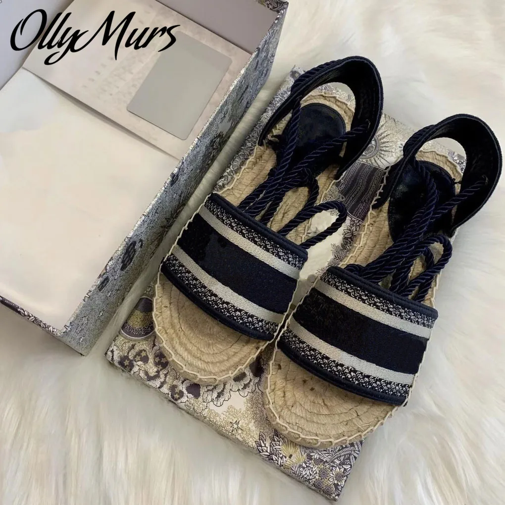 

Ollymurs New Spring Summer Gladiator Luxury Brand Sandals Open Toe Lace Up Flats Sandals Shoes Women