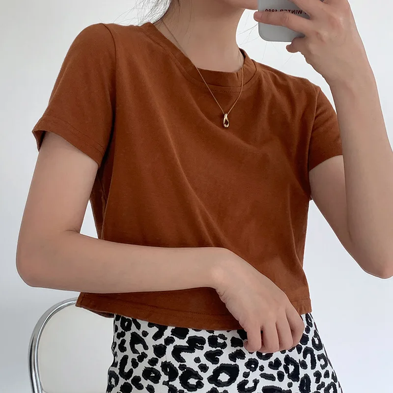 

S-XXL Short-sleeved t-shirt women 2021 new summer new basic bottoming shirt short-sleeved top girl t-shirt multicolor short top