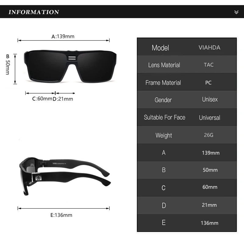 Мужские и женские солнцезащитные очки Viahda поляризованные затемненные в стиле