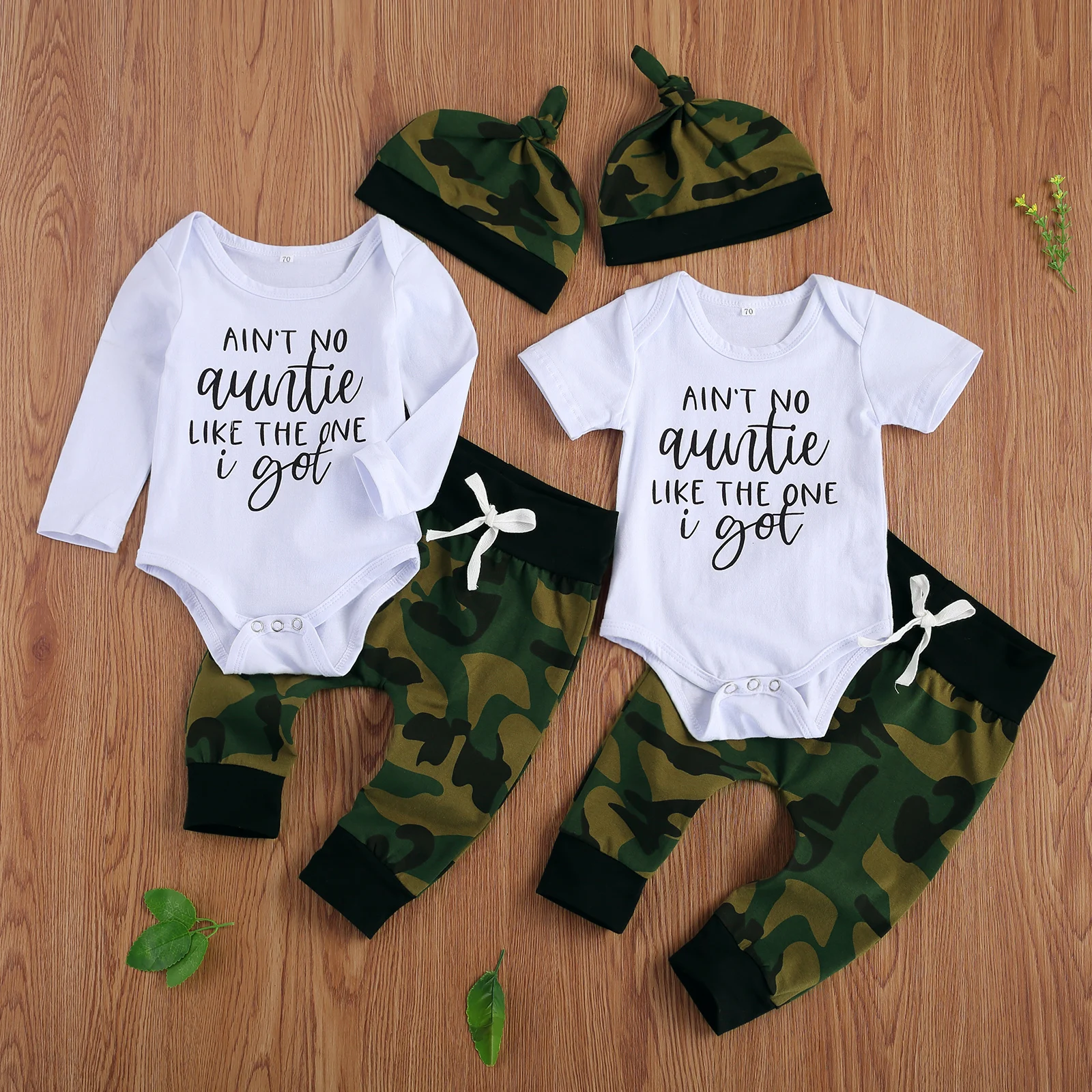 

Toddler Baby Boys Fall Summer Cotton Outfit Cute Short Long Sleeve Letter Print Bodysuit Camo Pants Top Knot Hat 3Pcs Casual Set