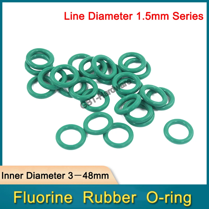 

5 PCS Green Fluorine Rubber O-ring OD5mm~50mm Wire Diameter 1.5mm Inner Diameter 3mm~48mm FKM O-ring Gasket Oil Ring Gasket