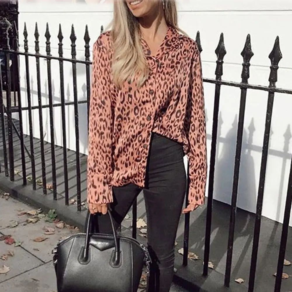 

2021 Women's Shirts Blouse New Style Fashion Women Long Sleeve Leopard Ladies Casual V-Neck Loose Shirt Tops Clothing Cardigan