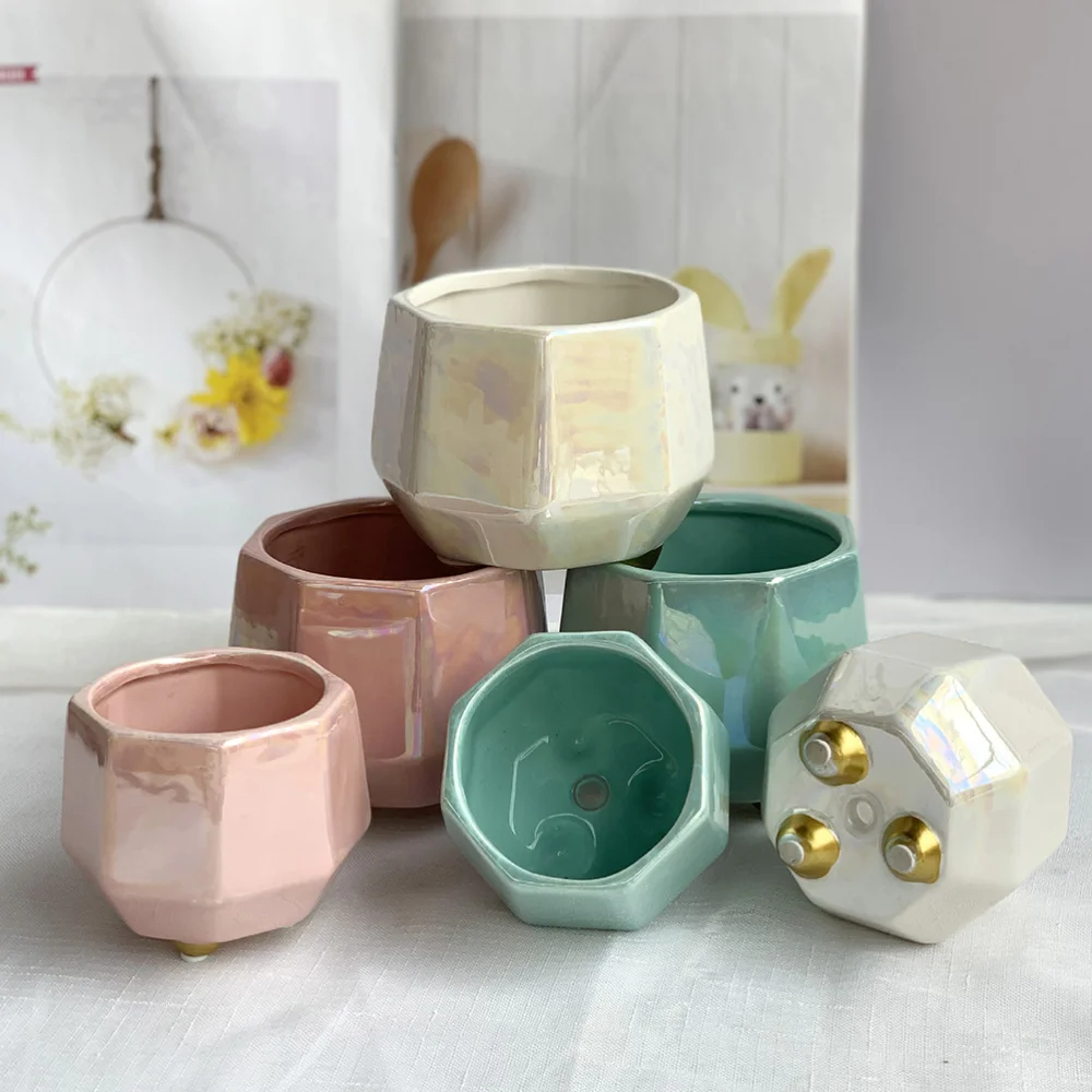 

3pcs Smooth Flowerpot Delicate Plant Pot Home Decorative Ceramic Plant Container