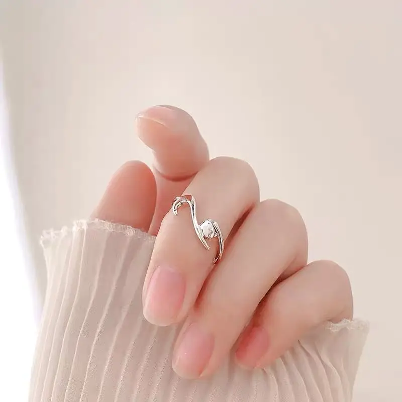 

12Pcs/lot Cute Silver Stretched Cat Ring Adjustable Animal Ring for Women Sister Gift