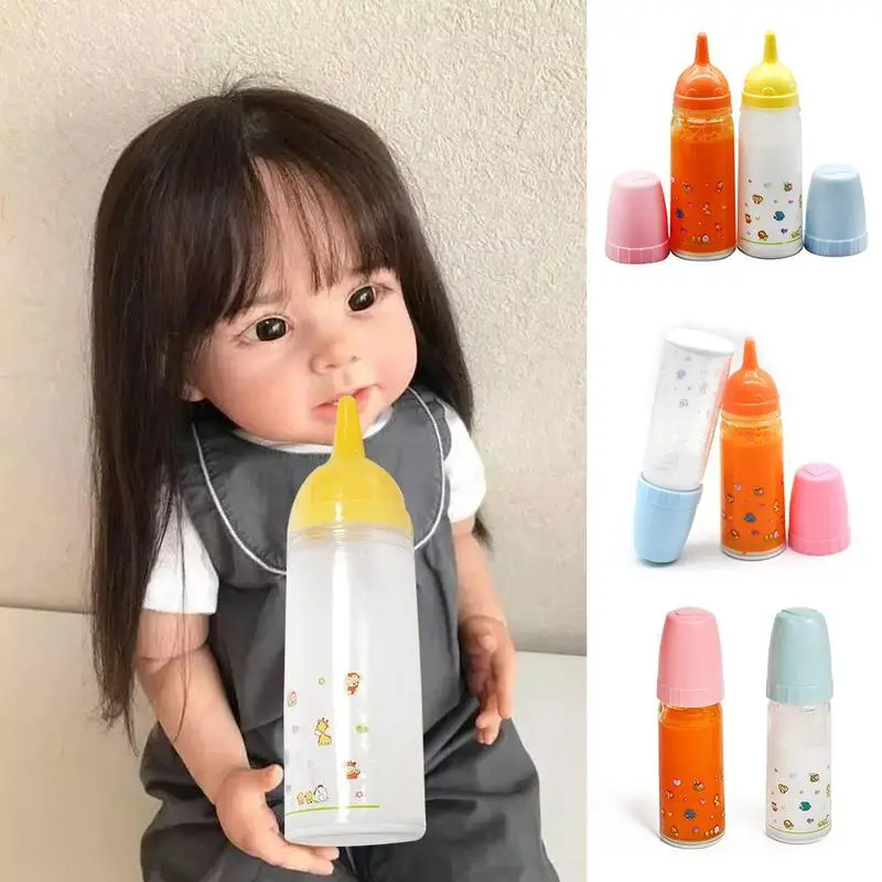 

2pcs Casual Fashion Milk Bottle Toy Dollhouse Pretending Play Simulation Liquid Flowing Milk Bottle Set Kids' Dolls Supply