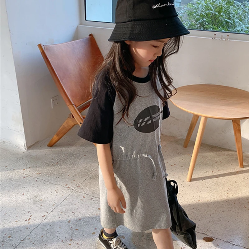 

Girls Sports Short-sleeved Dress 2020 Summer New Cotton Round Neck Mid-length T-shirt Children's Wear Dress