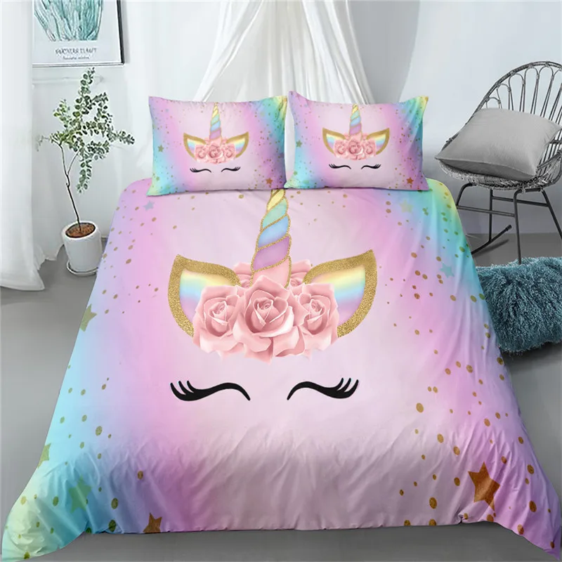 

kawaii unicorn bedding kids girls pink luxury duvet cover bedding set king queen twin comforter set full size bedding set kids