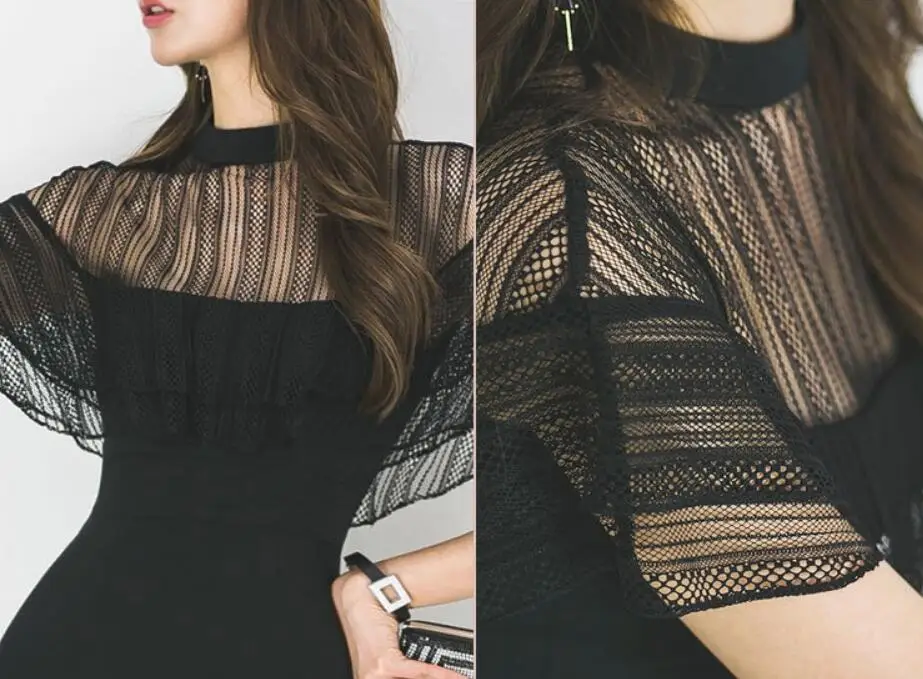 

2020 Spring Summer Lace Dresses Black O neck Cape Sleeve Women Dress Office Lady Vintage Bandage Bodycon Sexy Party dress r501