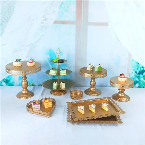 8pcs gold Золотой свадебный торт стенд набор белый кристалл металлические украшения для кексов десерт пьедестал вечерние демонстрационные настольные украшения 4-18 шт - Цвет: 8pcs gold