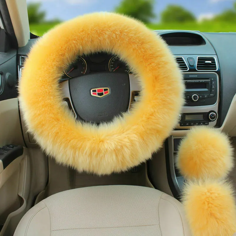 3PCs Universal Car Plush Cover Fuzzy Steering Wheel Wool Fur Mat Gear Knob Shifter Brake | Дом и сад