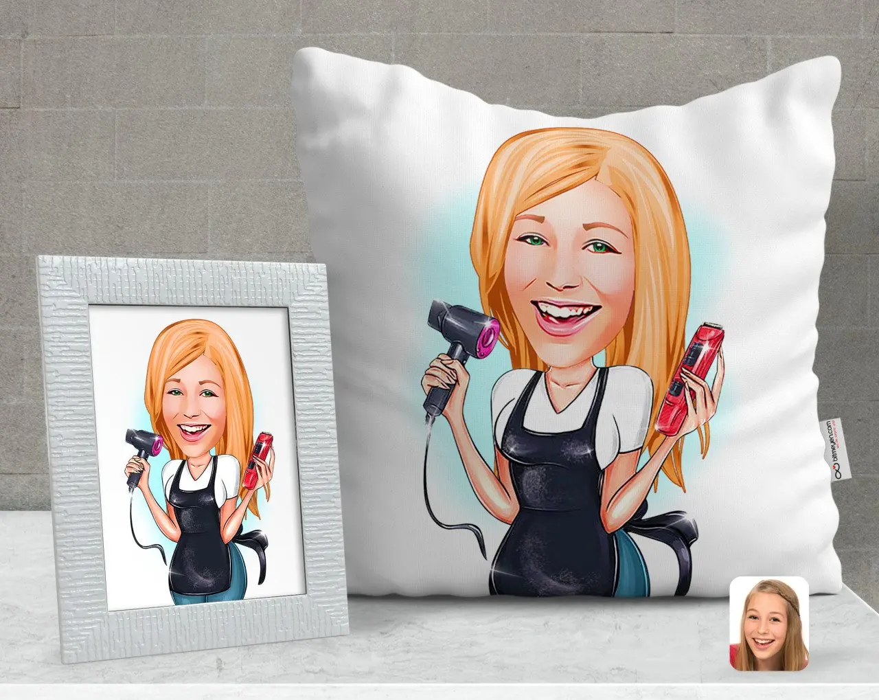 

Персонализированные Для женщин парикмахерские карикатура декоративная подушка и рамка подарок Seti-3