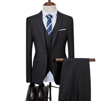 2021 fashion new mens business casual suit three piece set male groom wedding solid color blazers jacket coat pants vest