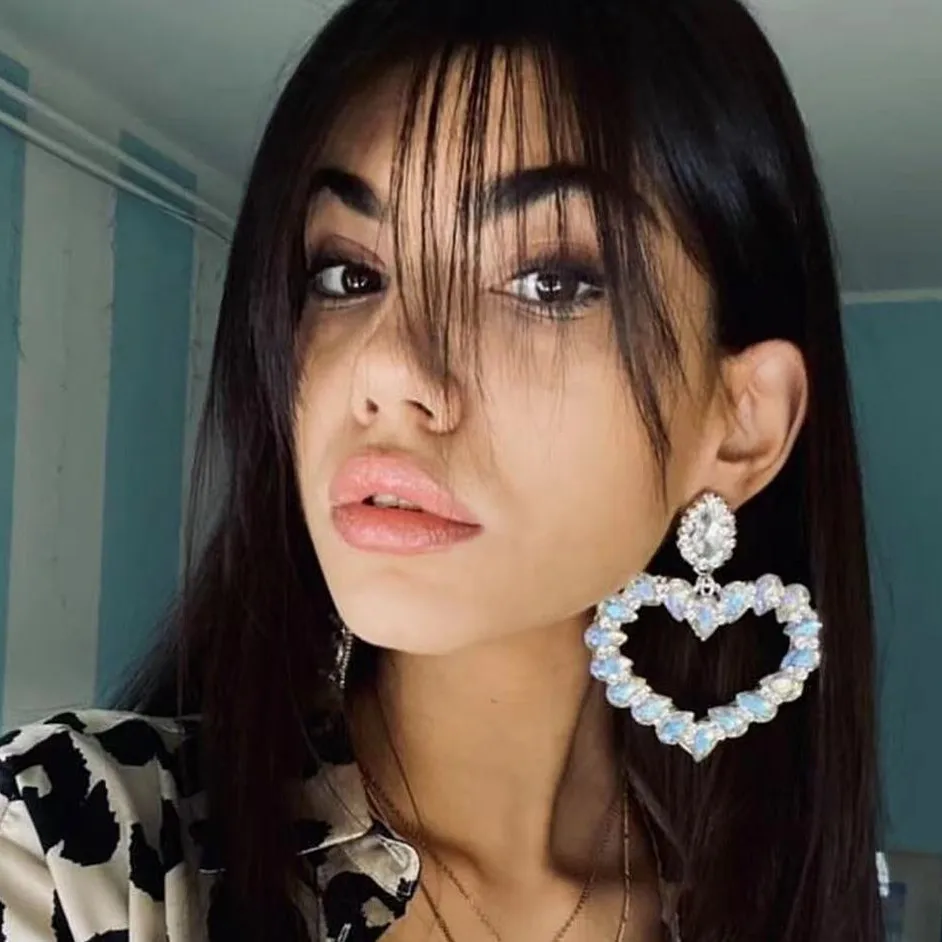 

JIJIAWENHUA New Trend Fashion Resin Rhinestone Heart-shaped Large Pendant Earrings women's Jewelry Accessories