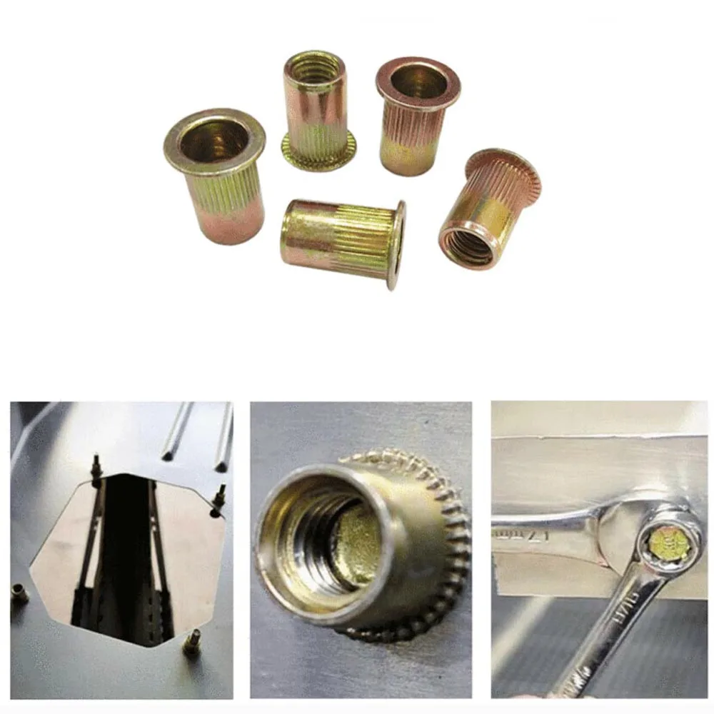 

25pcs M1/4-20 Furniture Pass-through Drive Unhead Threaded Nut Color Zinc Plated Carbon Steel Wood Insert Nuts