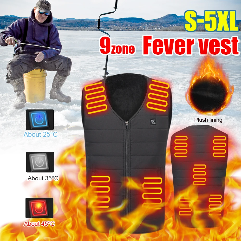 

9 Heating Zone Heated Vest USB Charging Heated Sleeveless Jacket with 3 Adjustable Levels Thermal Vest Winter Warm Heat Clothes