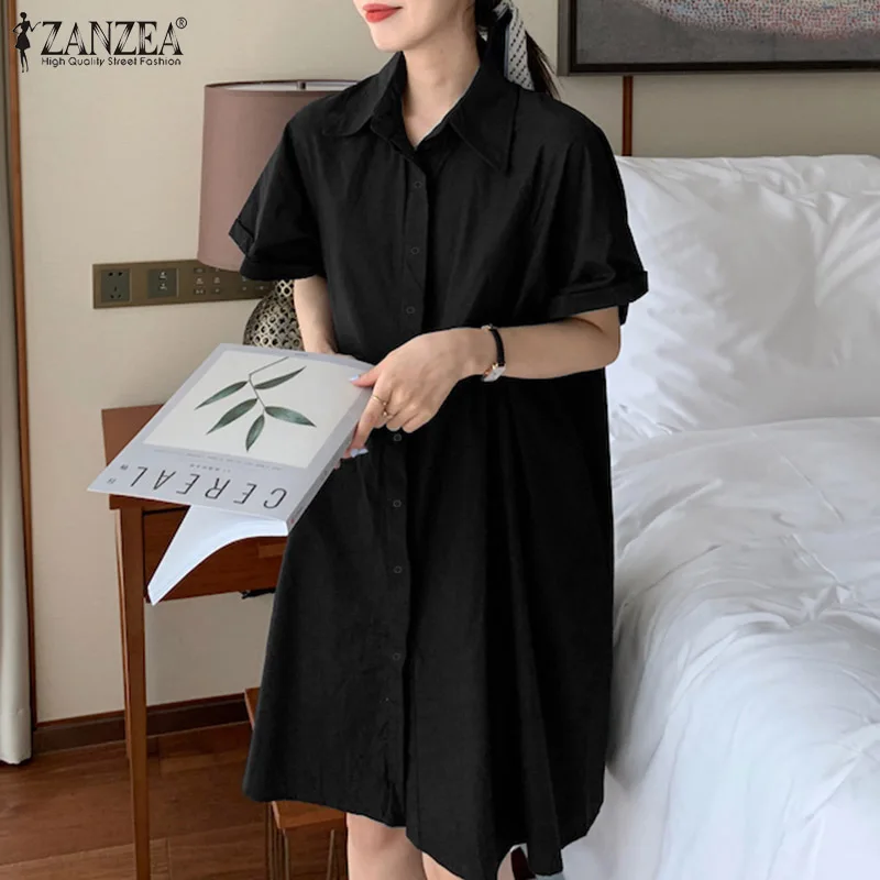 

ZANZEA Femme Clothing Street Robe Faldas Largas Casual Short Sleeve Vestidos Oversize Women Elegant Street Dress Summer Sundress