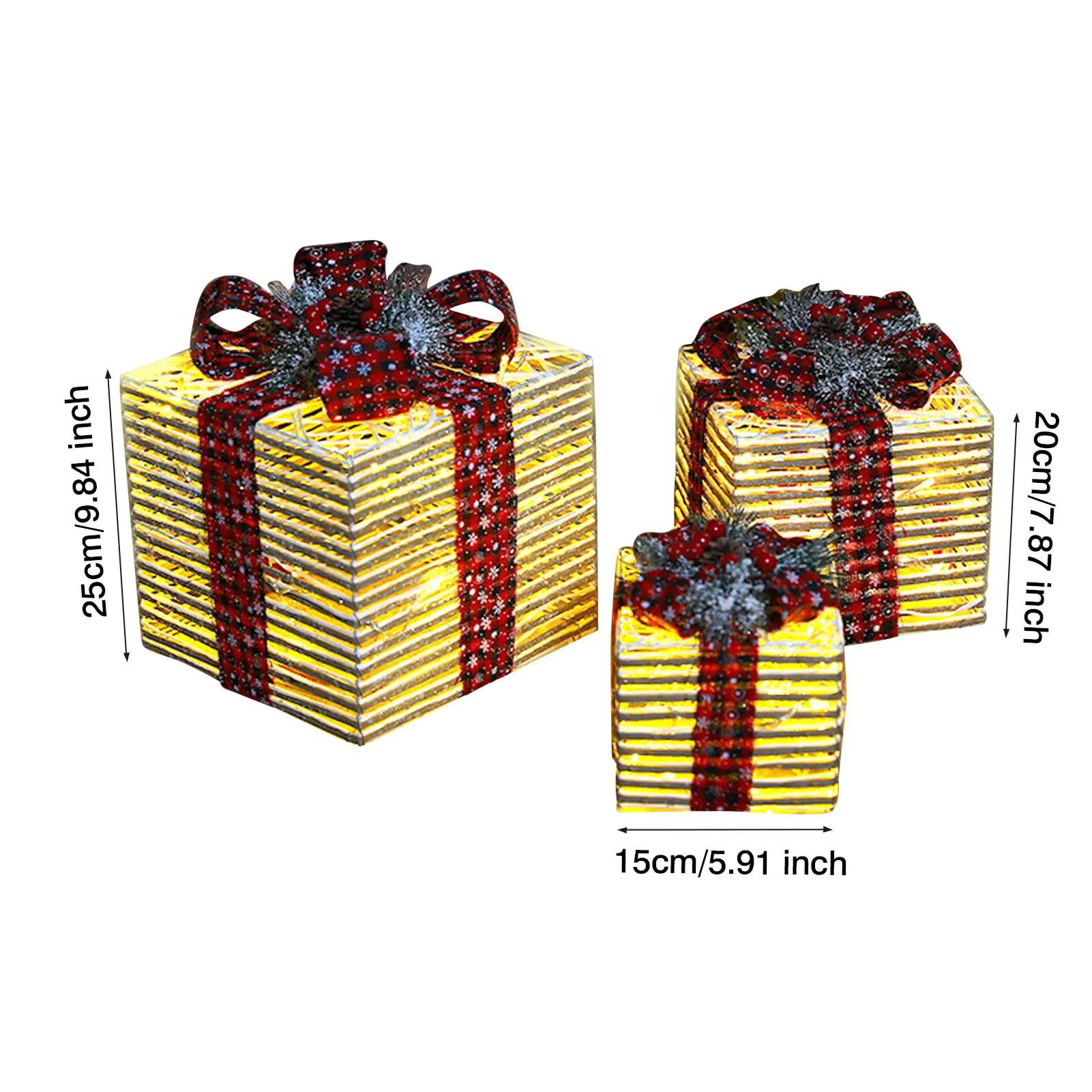 

3PCS Christmas Gift Box 2021 Lighted Gifts Boxes Iron Holiday Art Christmas Decorations For Home Decorative Storage Case