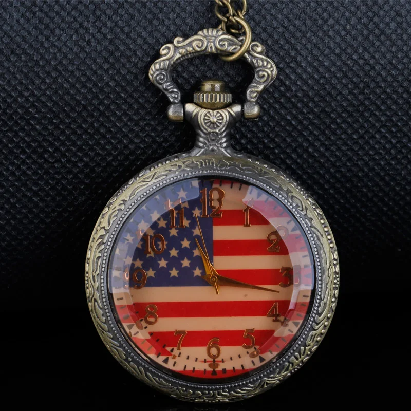 

Креативный циферблат с американским флагом, кварцевые карманные часы, ожерелье для мужчин и женщин, подвеска, цепочка для часов, Модный женс...