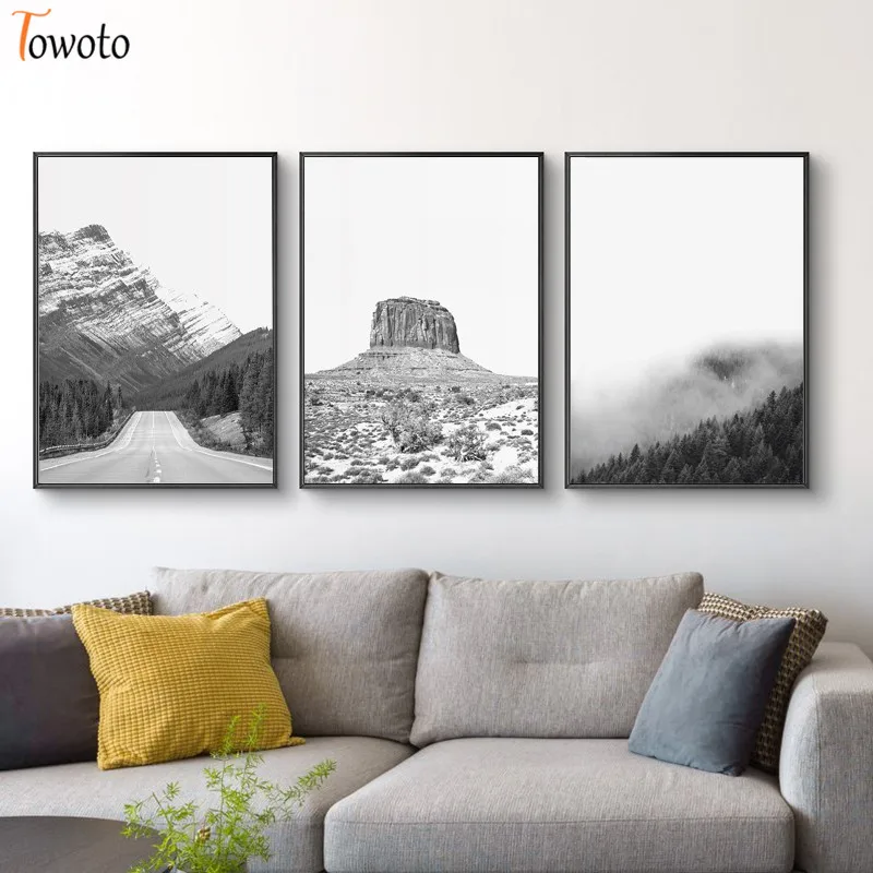 Природа плакат пустыня кактус принты черный и белый ландшафт холст живопись