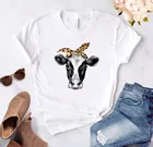 Женская футболка с леопардовым принтом коровы бандана, женская футболка с коротким рукавом и круглым вырезом, свободная футболка, женские повседневные футболки одежда