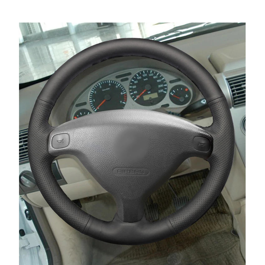 Рука сшитый черный искусственная кожа ПУ Чехлы рулевого колеса автомобиля