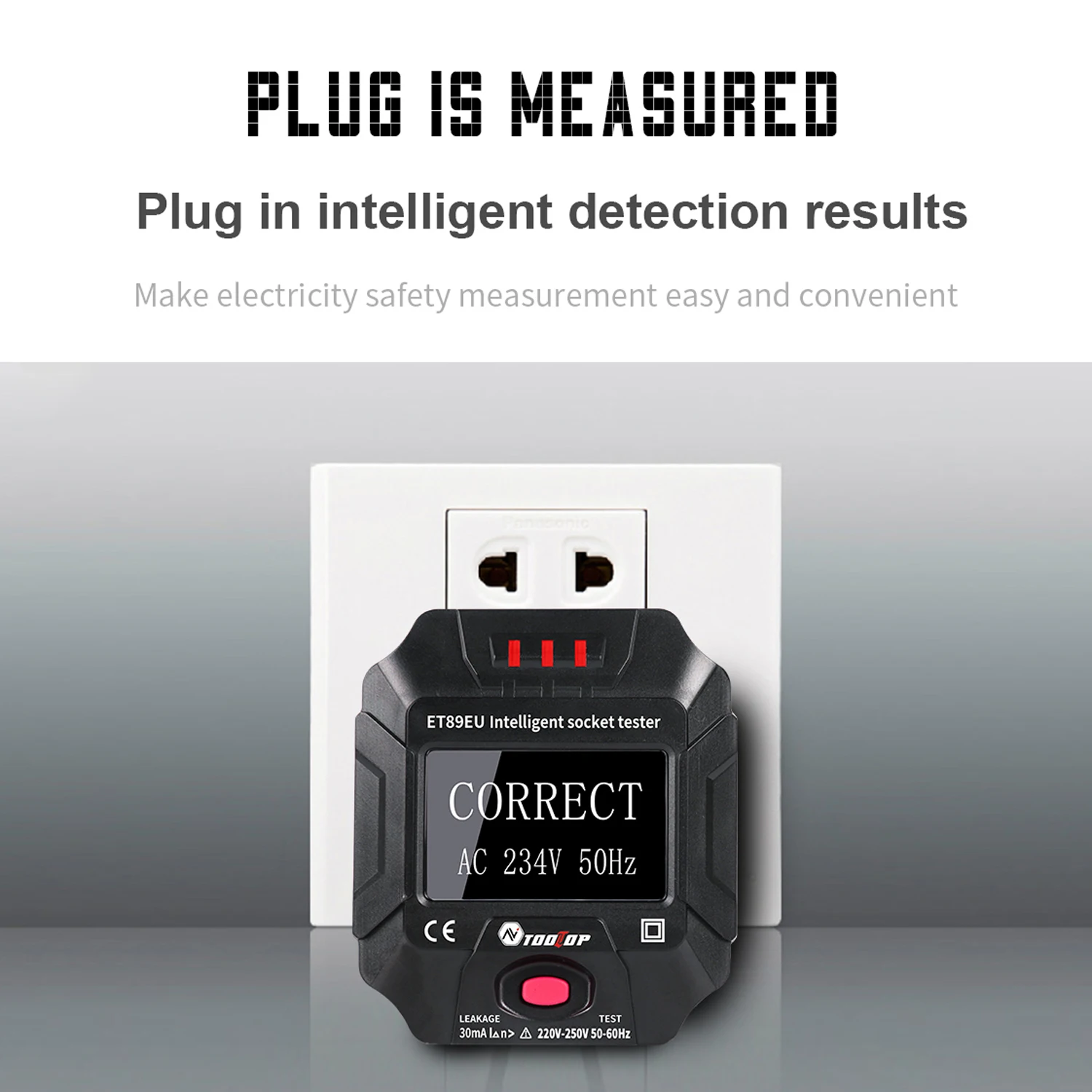 Интеллектуальный портативный детектор розеток TOOLTOP ET89 с цифровым дисплеем