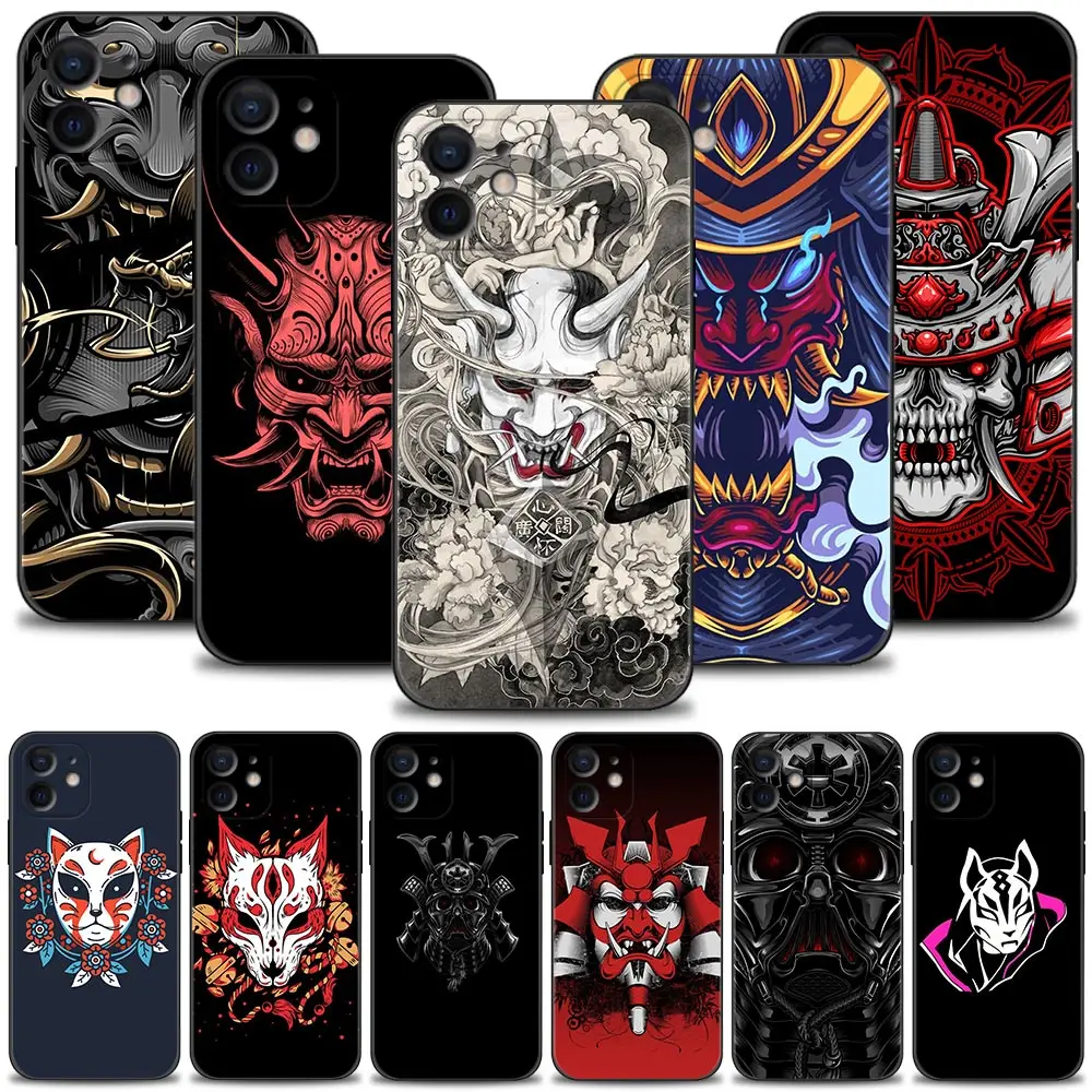 Samurai Oni Mask Phone Case For Apple iPhone 13 12 11 Pro Max Mini XS Max XR X 7 8 Plus 6 6S SE 2020 Soft Cover Silicone Shell