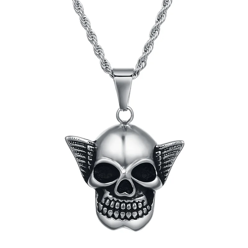 Valily Stainless Steel Skull Pendant For Man Punk Jewelry Angel Wings Necklace wholesale | Украшения и аксессуары