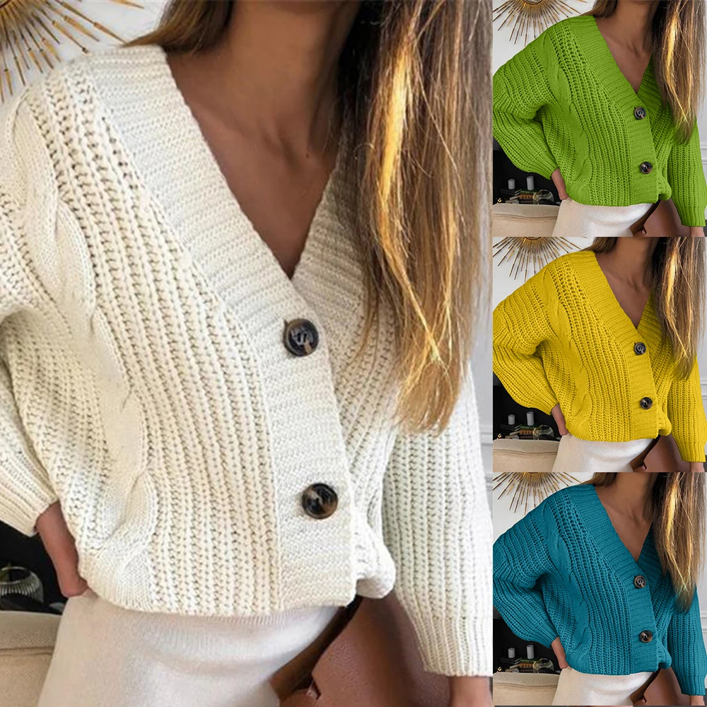 

2020 New Casual Loose Long Sleeve Single Row Button Sweater Sweater Cardigan Women Knitwear V Neck Women's Clothing Cardigan