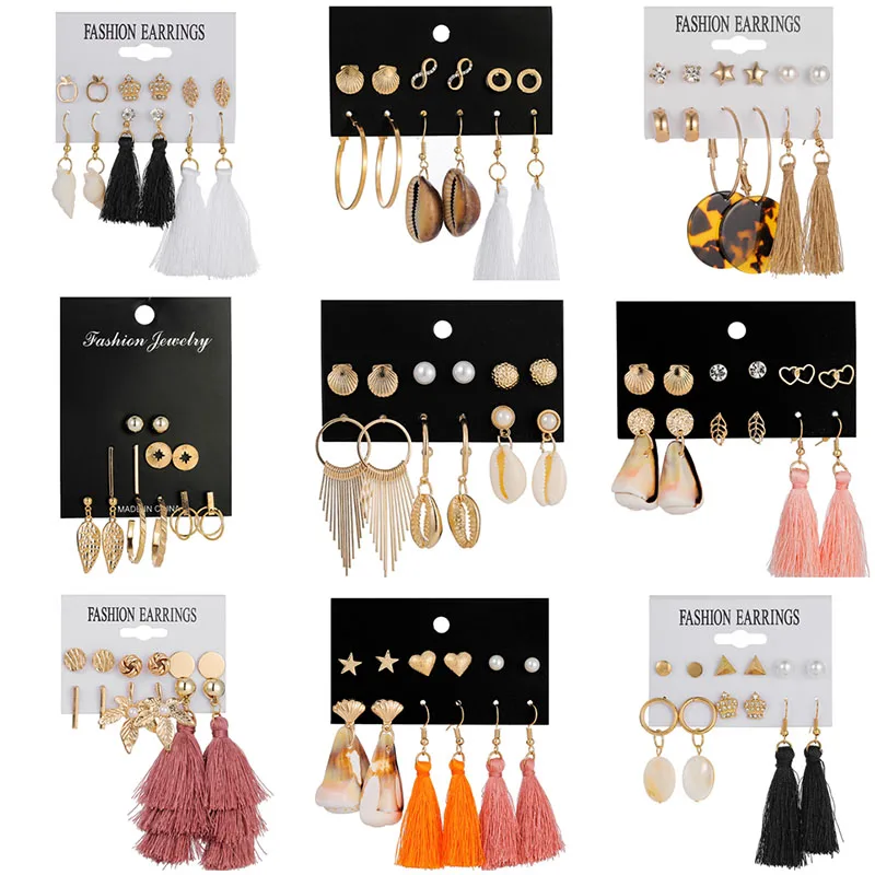 Модный смешанный Комплект сережек для женщин с длинной кисточкой богемные
