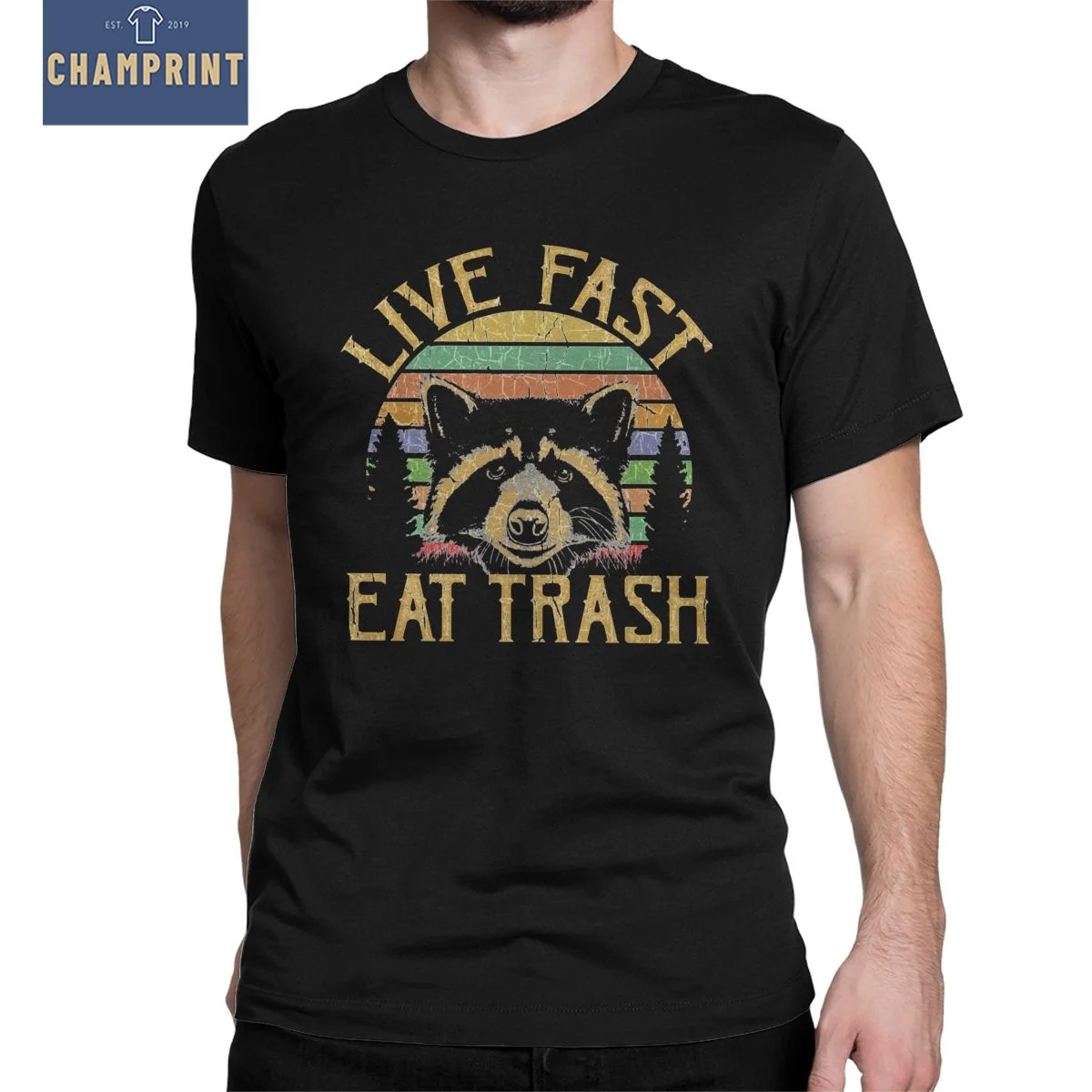 

Live Fast Eat Trash Trash Panda T Shirt for Men Cotton Funny T-Shirts Crewneck Tees Short Sleeve Clothing Printing